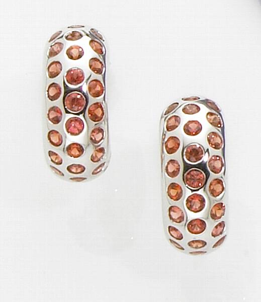 Appraisal: Pair of Orange Sapphire Earrings Of contemporary half-hoop design set