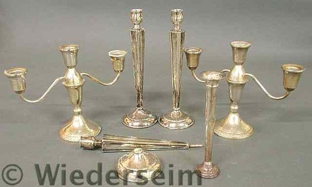 Appraisal: Group of weighted sterling silver candlesticks and candelabra