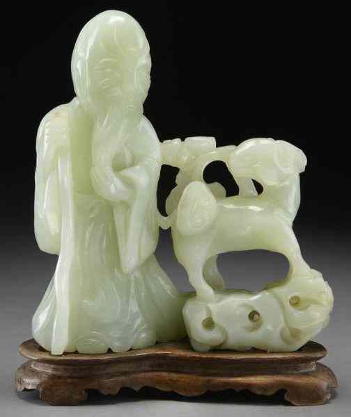 Appraisal: Chinese carved soapstone God of Longevity raised on a carved