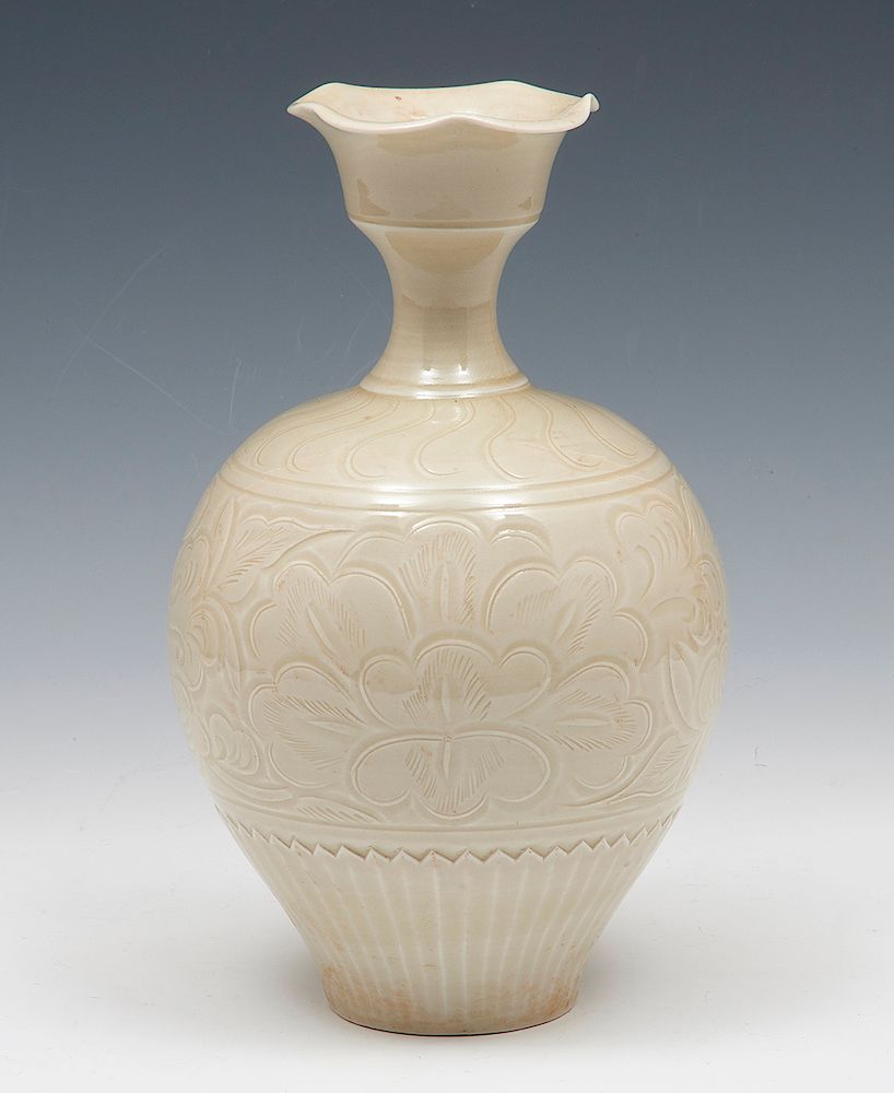 Appraisal: Important Carved Ting Ware 'Peony' Vase Important Carved Ting Ware