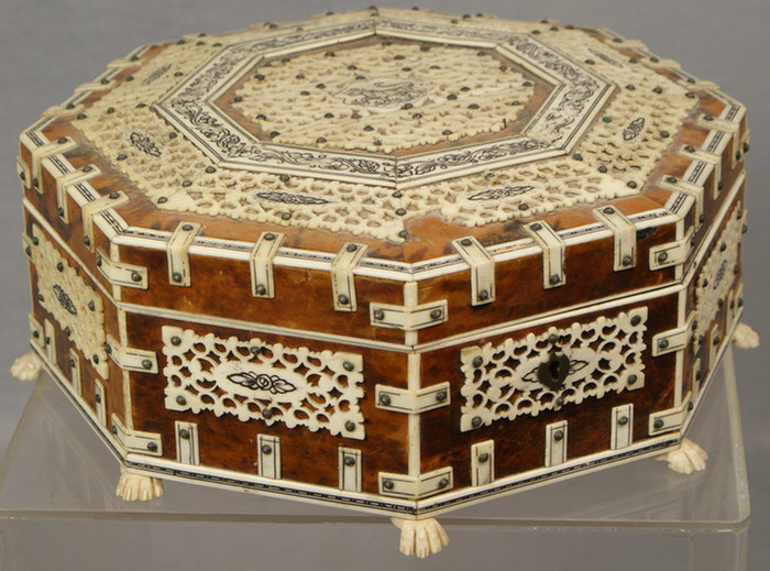 Appraisal: Anglo-Indian box in tortoise shell and ivory tiny bone claw