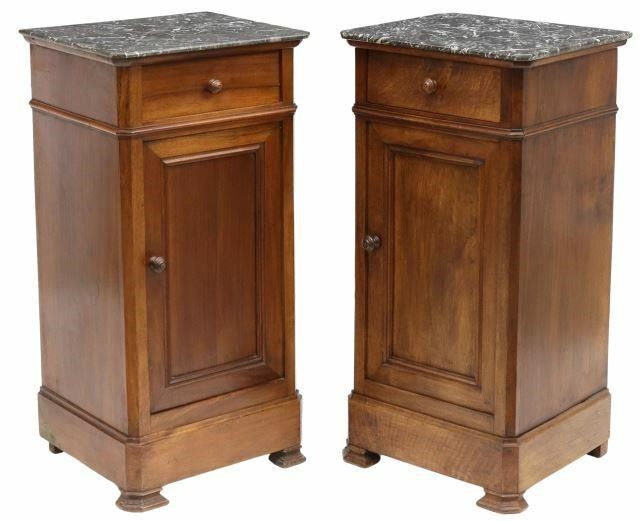 Appraisal: pair French Louis Philippe period marble-top walnut bedside cabinets mid