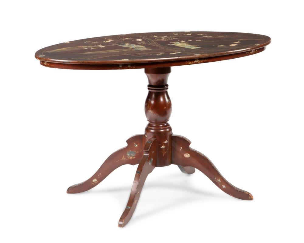 Appraisal: A Chinoiserie-style tilt-top table First-Quarter th Century With a mother-of-pearl