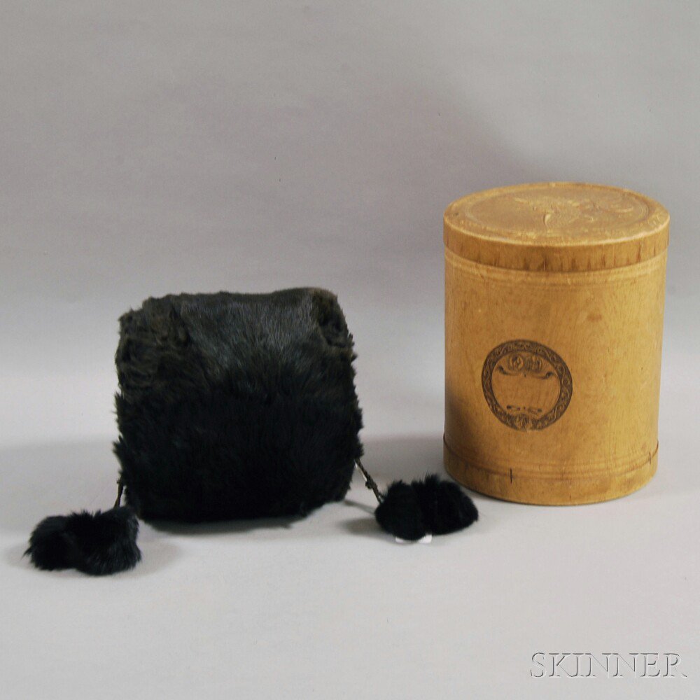 Appraisal: Black Beaver Fur Muff with Tasseled Drawstring Estimate - The