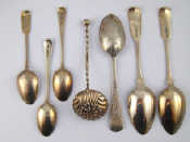 Appraisal: A pair of Georgian Irish silver fiddle pattern dessert spoons