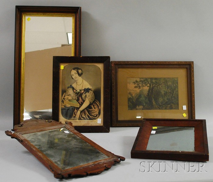 Appraisal: Five Framed Items a Chippendale mahogany mirror two lithograph prints