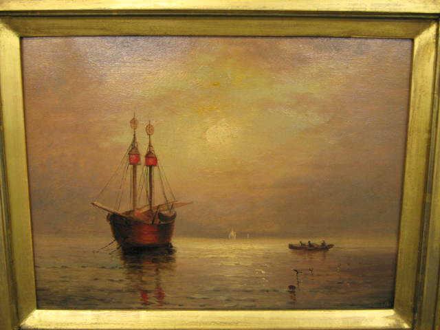 Appraisal: Elisha T Baker Oil Ship Along the Shoreline image area