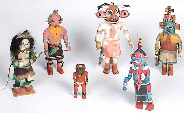 Appraisal: Hopi Katsinas and Southwestern Style Dolls lot of sizes range