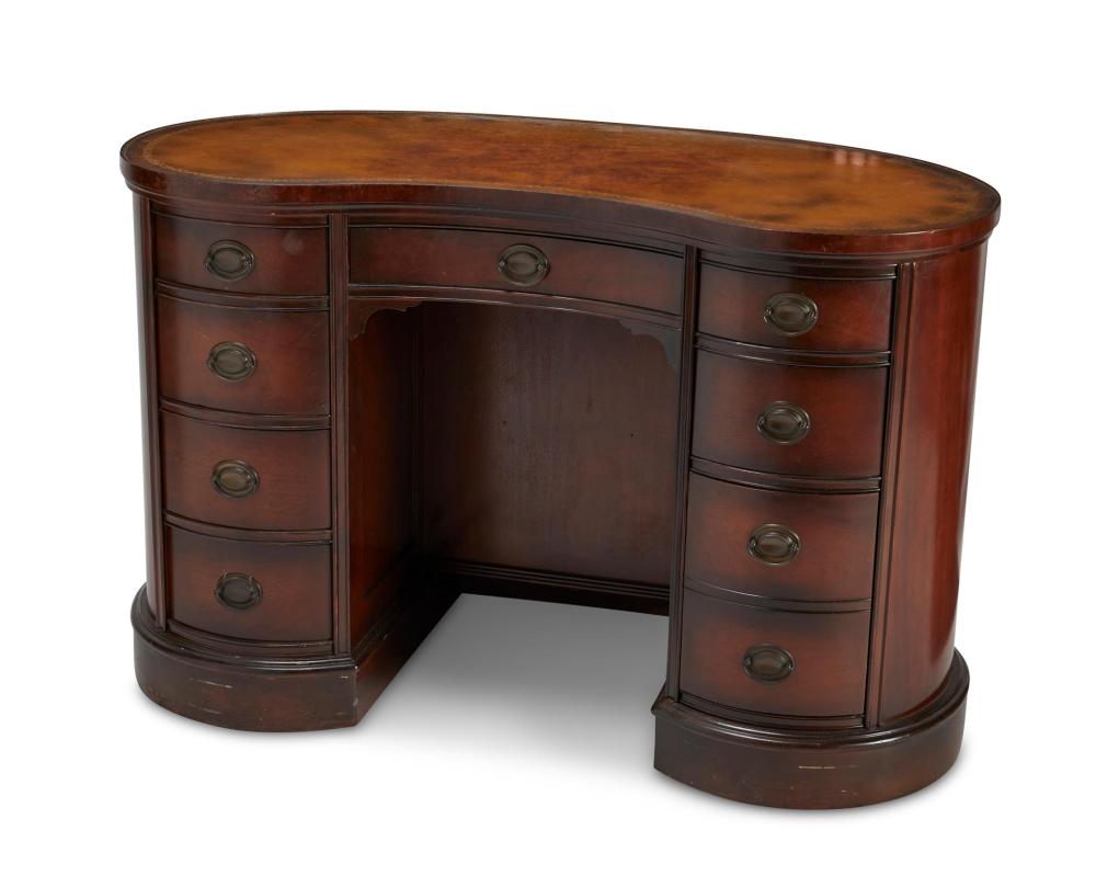 Appraisal: A Sheridan-style mahogany ladies desk s Kidney-shaped with tooled leather