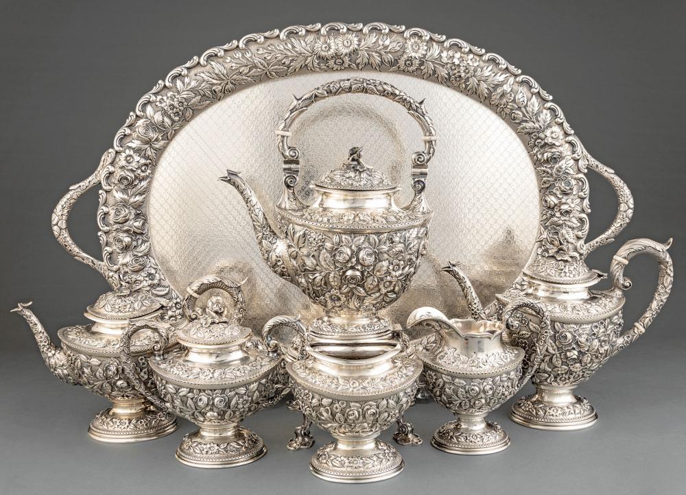 Appraisal: American Sterling Silver Repousse Tea and Coffee Service probably Baltimore