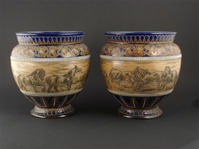 Appraisal: A pair of Doulton Lambeth stoneware vases dated by Hannah