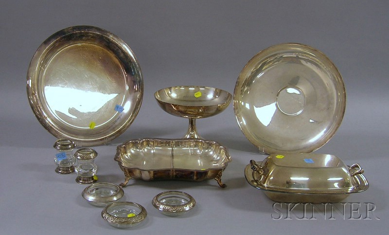 Appraisal: Group of Silver Plated Serving Items a compote a two-section