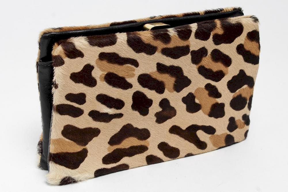 Appraisal: Donna Karan Italian Calf Hair Faux Leopard Clutch Vintage Donna