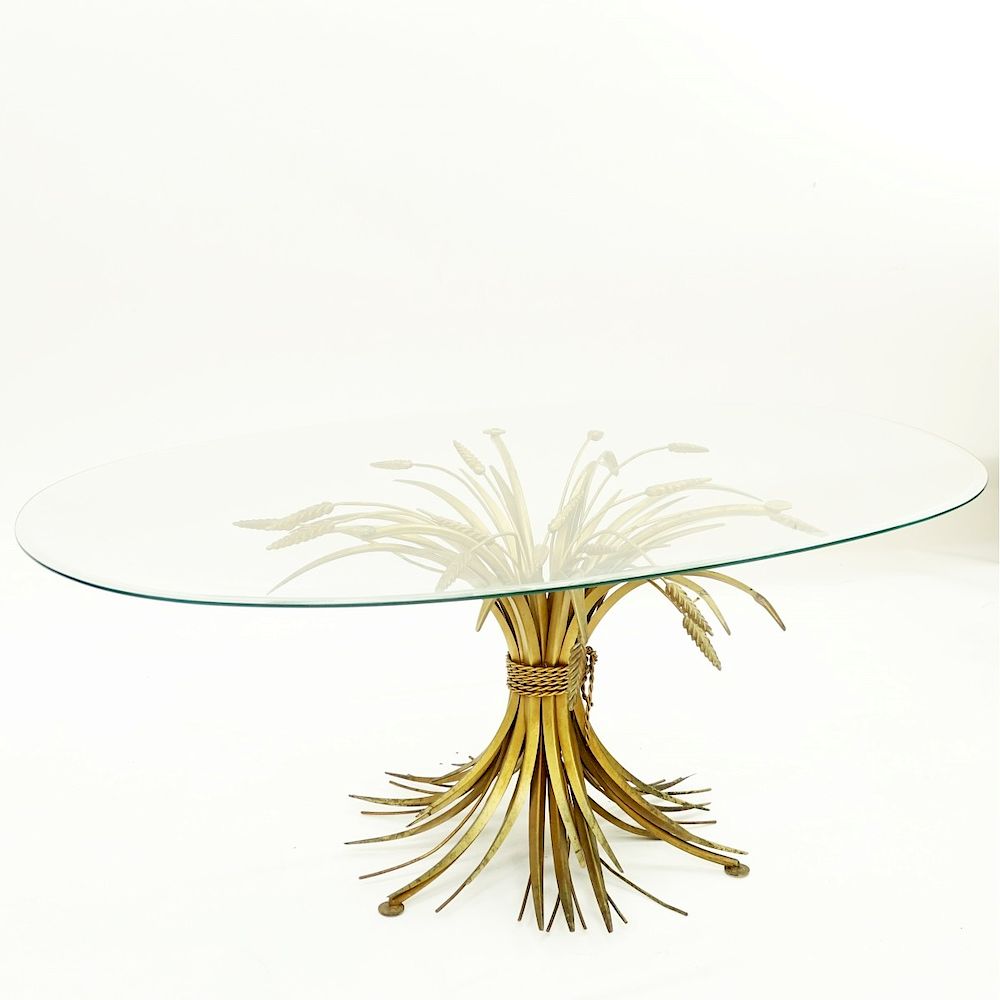 Appraisal: Mid Century Gilt Metal Wheat Table w Glass Top Mid