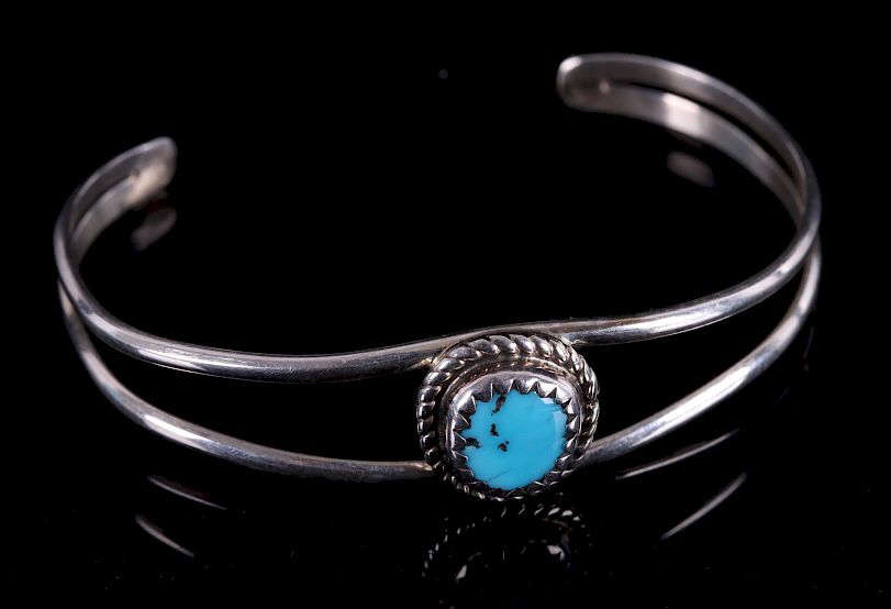 Appraisal: Navajo Signed Child Sterling Turquoise Bracelet Offered for sale is