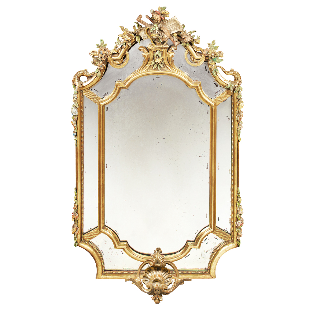 Appraisal: CONTINENTAL POLYCHROME AND GILT MIRROR EARLY TH CENTURY the shaped