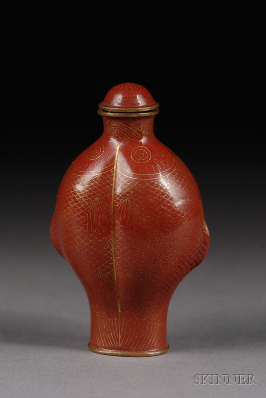 Appraisal: Cloisonne Snuff Bottle China late th century brick red color