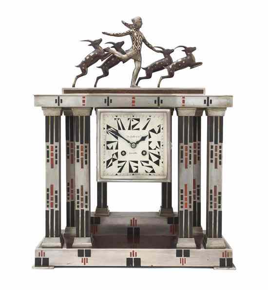 Appraisal: A French Art Deco Figural Clock signed M Offner depicting