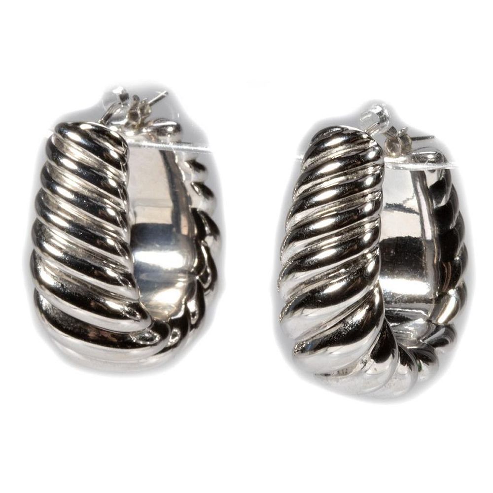 Appraisal: Pair of k white gold ribbed hoop earrings with polish