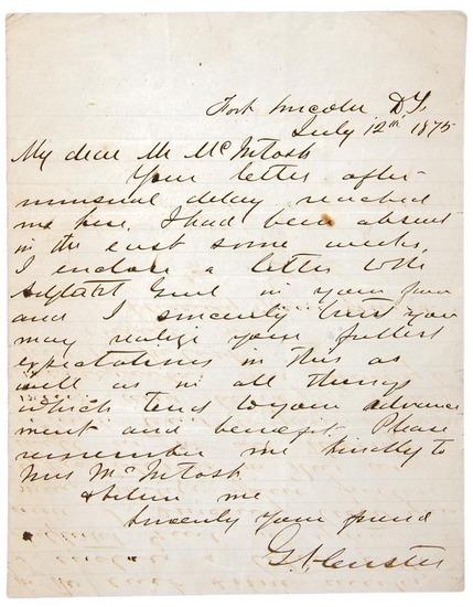 Appraisal: George Armstrong CUSTER Autograph letter signed G A Custer to