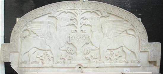 Appraisal: BYZANTINE STYLE FOUNTAIN RELIEF Carved marble with griffins flanking a