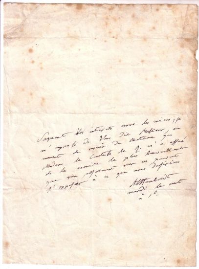 Appraisal: HUMBOLDT ALEXANDER VON Brief Autograph Note Signed AVHumboldt to an