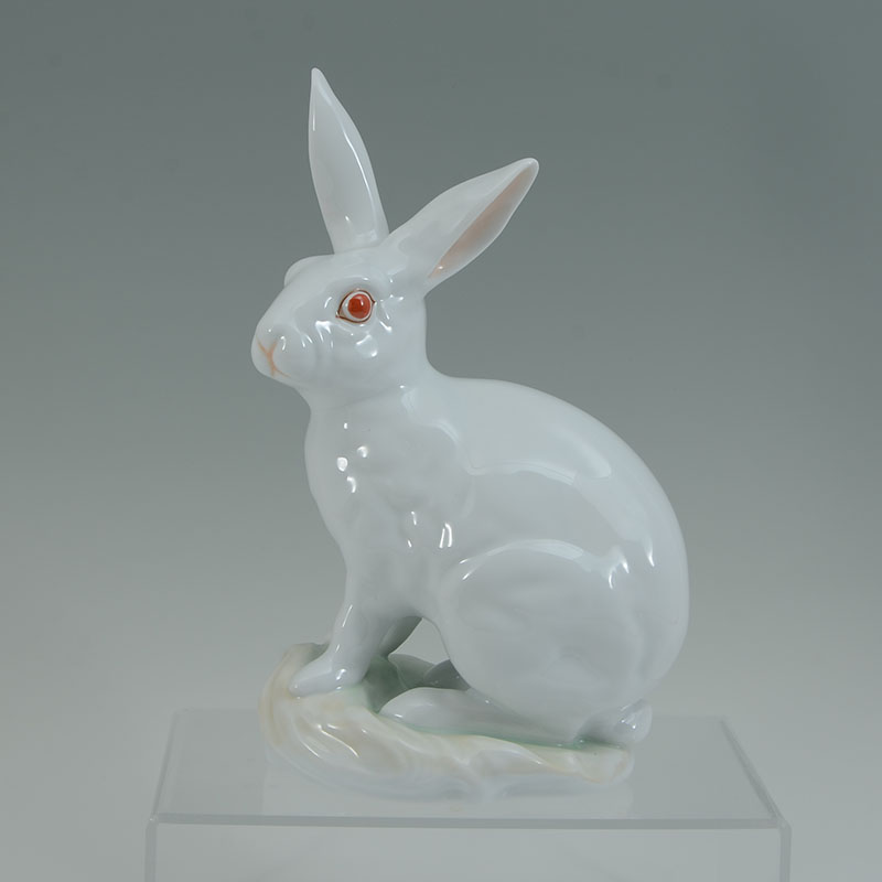 Appraisal: LARGE HEREND WHITE PORCELAIN RABBIT FIGURINE White rabbit with red