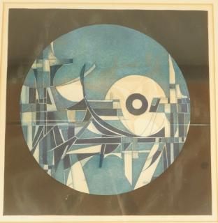 Appraisal: Signed ELGI Modernist Graphic Print Round blue g Signed ELGI