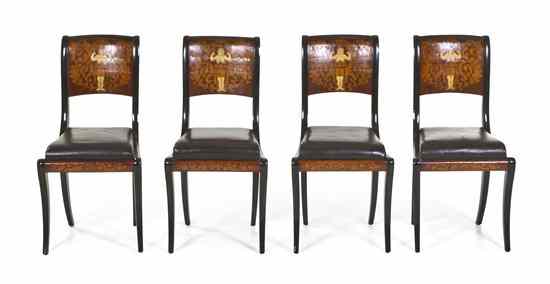 Appraisal: A Set of Four Regency Inlaid and Ebonized Side Chairs