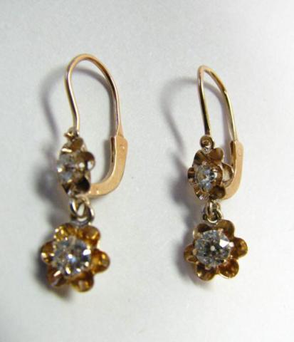 Appraisal: Pair of K yellow gold antique diamond earrings approximately ct