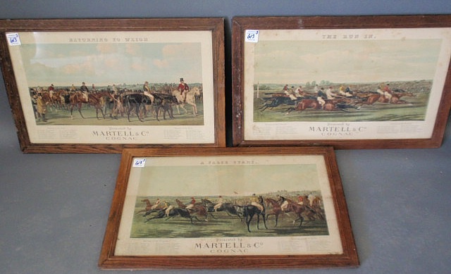 Appraisal: Three horseracing prints after Herring advertising promotions for Martell Co