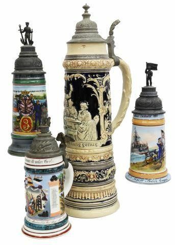 Appraisal: lot of German beer steins th c each in polychrome