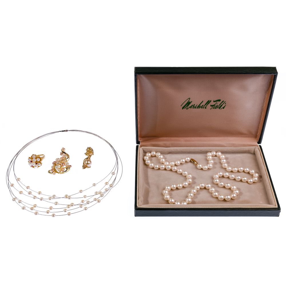 Appraisal: K YELLOW GOLD AND PEARL JEWELRY items including a strand