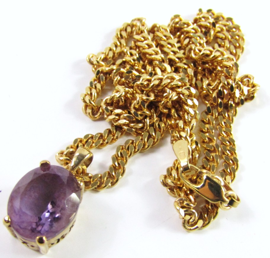 Appraisal: A amethyst diamond set pendant mounted in ct yellow gold