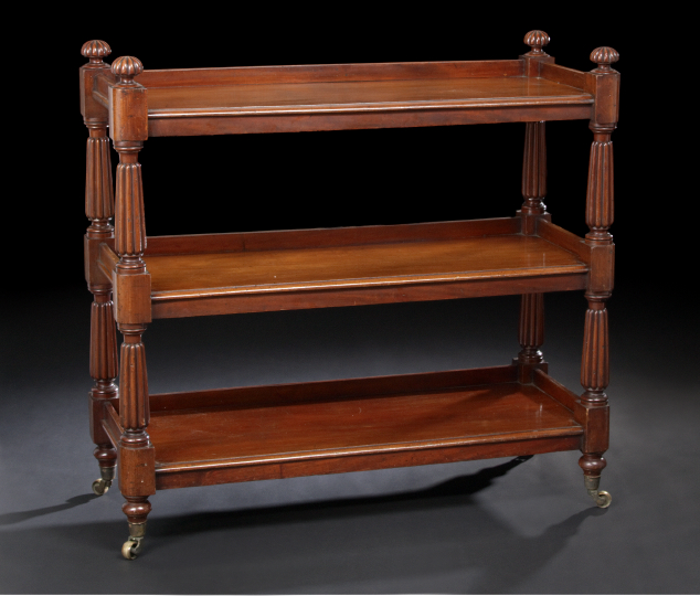 Appraisal: William IV-Style Mahogany Tiered Serving Trolley ca fitted with three