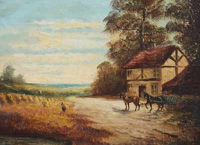 Appraisal: British School th Century Farm scene Oil on panel signed