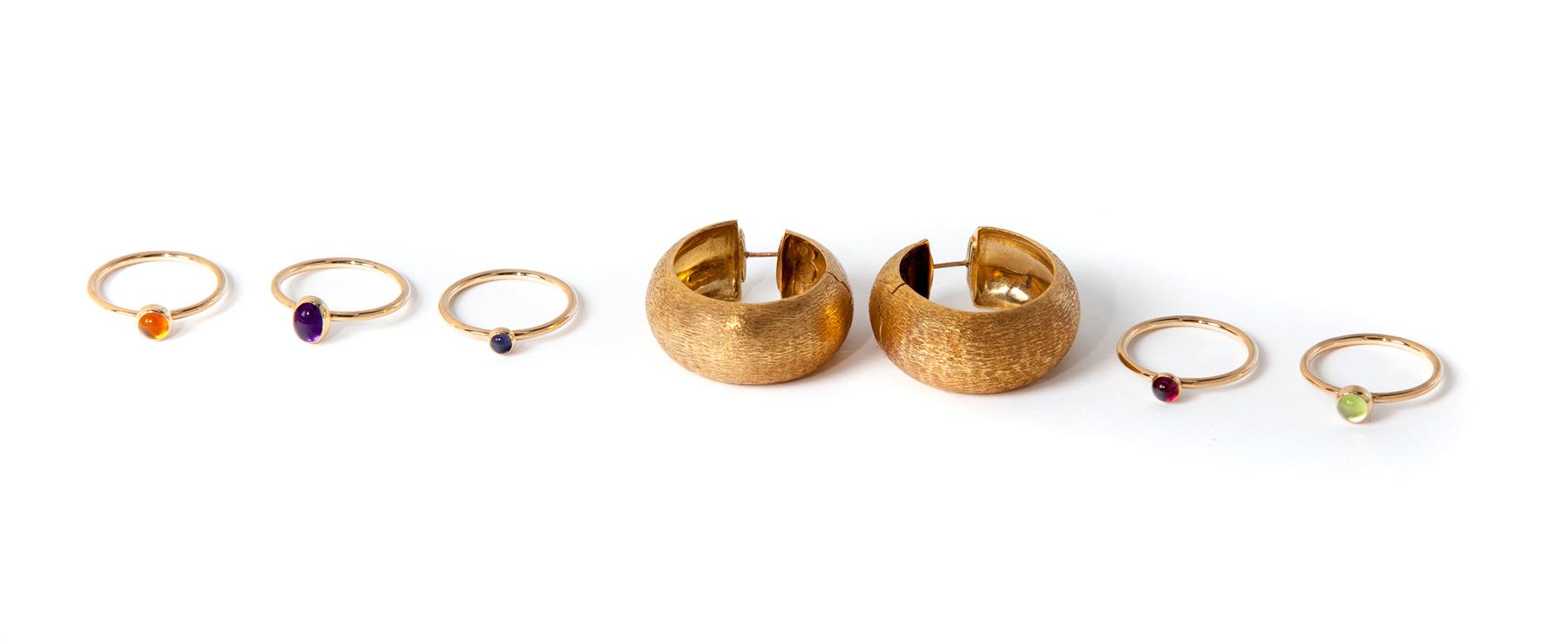 Appraisal: GOLD EARRINGS AND RINGS American and Italian st century Set