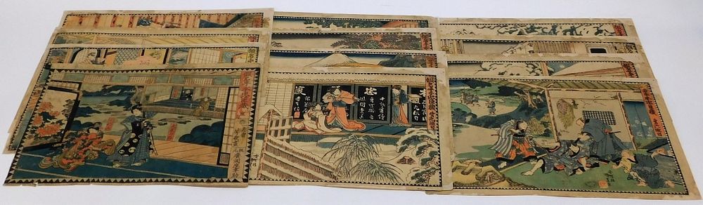 Appraisal: Kunisada Utagawa Japanese Woodblock Prints Japan - Twelve assorted Japanese