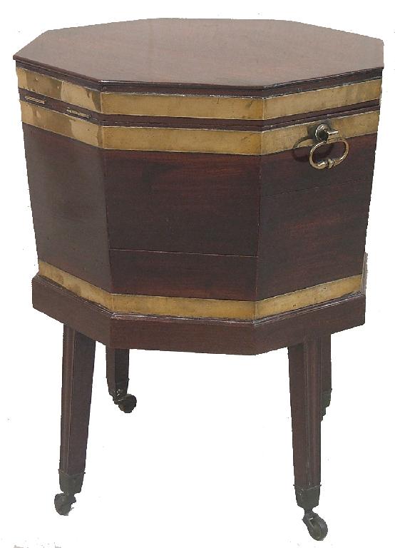 Appraisal: George III mahogany octagonal brass bound wine cooler on stand