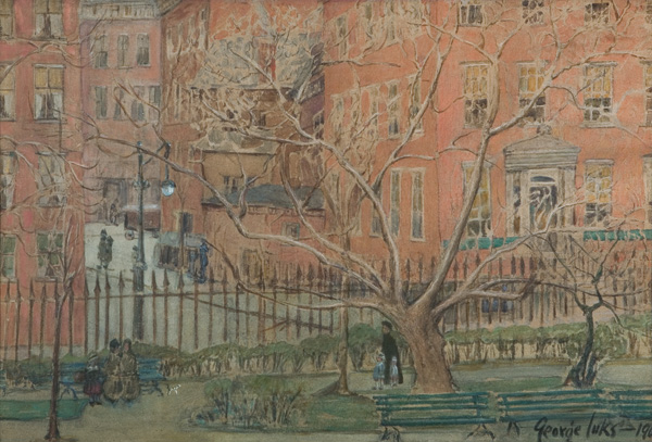 Appraisal: LUKS GEORGE cAmerican - Gramercy Park watercolor and crayon on