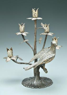 Appraisal: Mexican sterling gilt bird in tree five branch tree candelabra