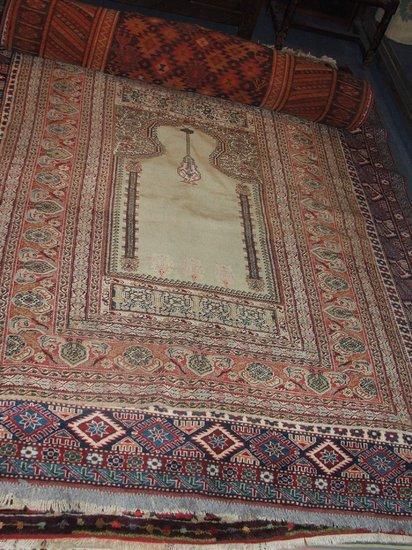 Appraisal: A TABRIZ STYLE APPLE GREEN GROUND PRAYER RUG with central