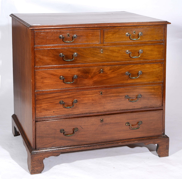 Appraisal: A GEORGE III MAHOGANY STRAIGHT FRONT CHEST of two short