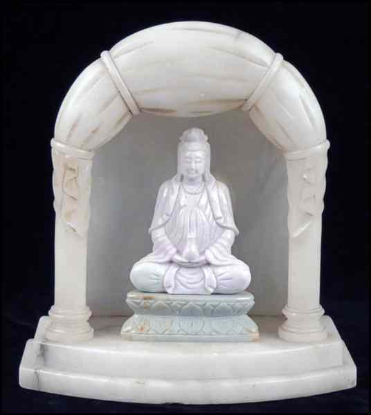 Appraisal: CARVED MARBLE SHRINE Contaiining a carved marble Quan Yin Shrine