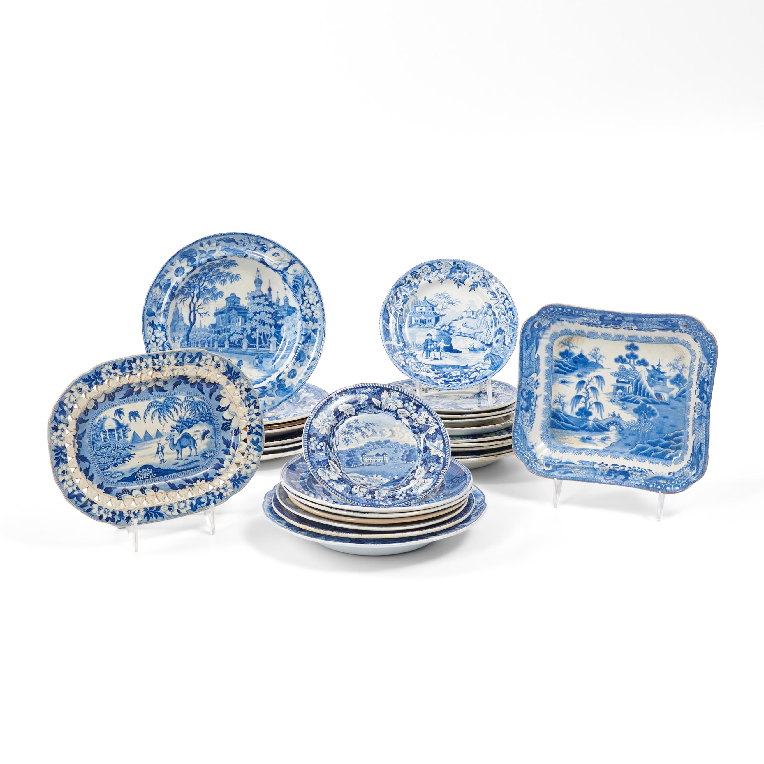 Appraisal: TWENTY-SIX STAFFORDSHIRE BLUE PRINTED DISHES including a willow pattern and