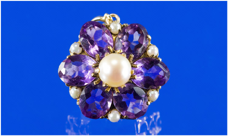 Appraisal: ct Gold Amethyst And Seed Pearl Pendant Central Pearl Surrounded