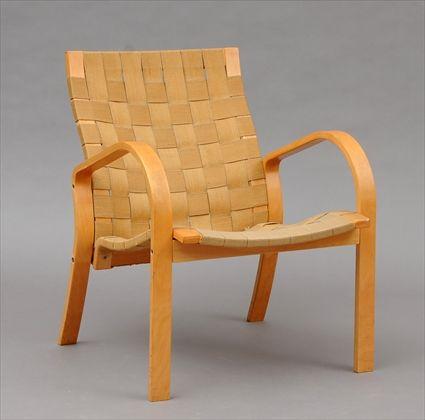 Appraisal: Modern Bent Laminated Birch Armchair with Webbed Seat and Back