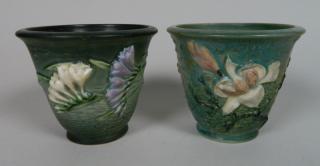 Appraisal: Roseville Pottery green pots Roseville Pottery green pots- Freesia shape