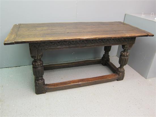 Appraisal: th century oak table with later top on carved bulbous