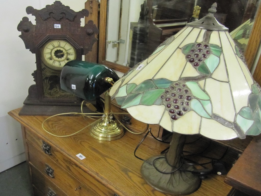 Appraisal: Tiffany style table lamp gingerbread mantel clock and a desk